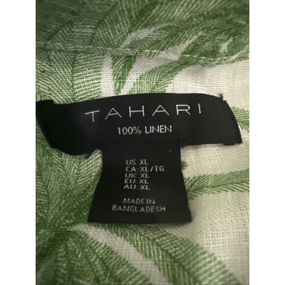 Tahari Shirt Women XL Off White Palm Linen Lagenlook Coastal Granny Cruise Long - Picture 2 of 6